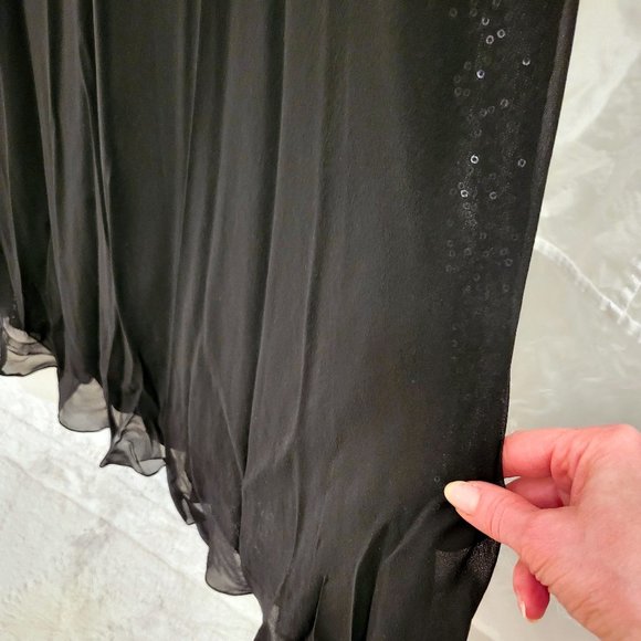 Black Sequin Evening Gown, Silk Chiffon Overlay, Aidan Mattox, 4 - Picture 11 of 17